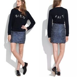 Madewell Women’s Courtyard Blue Shimmer Weave Tweed Mini Pencil Skirt Size 4